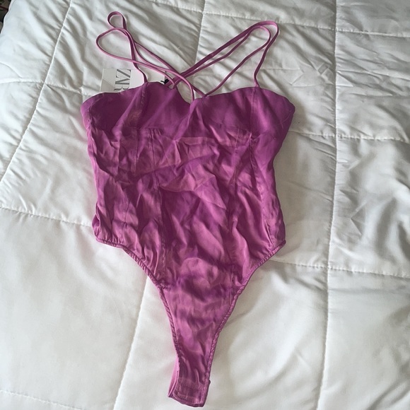 NWT Zara Strappy Satin Effect Body Suit - Picture 5 of 10